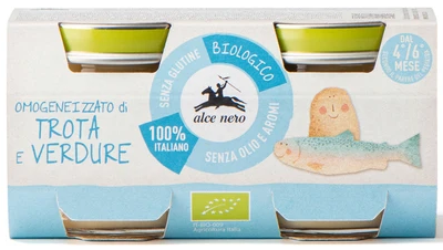 Mięso pstrąga z warzywami bezglutenowe od 4 msc. 2 szt. 160 g - Alce Nero (EKO)