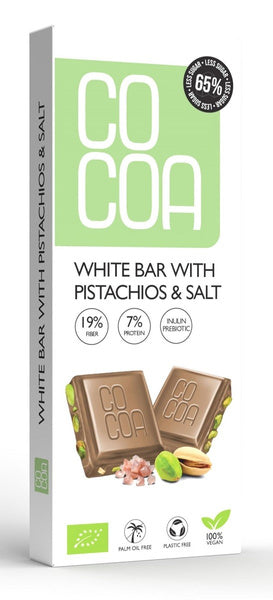 Czekolada z pistacjami i solą 60 % mniej cukru 40 g - Cocoa (EKO)