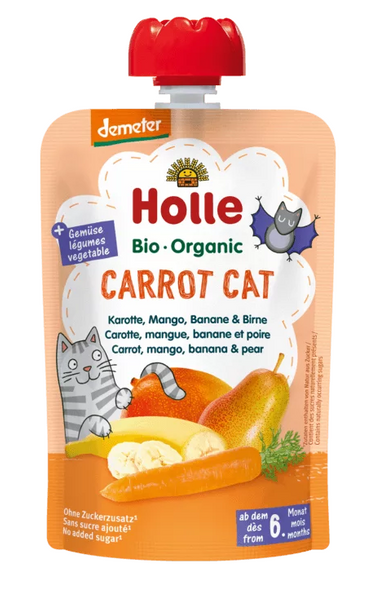 Mus marchewkowy kot marchew mango banan gruszka bez dodatku cukru od 6 msc. 100 g - Holle (EKO)