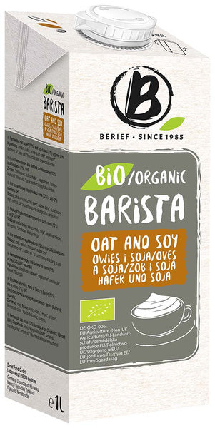 Napój owsiano sojowy barista bez dodatku cukru 1 l - Berief (EKO)