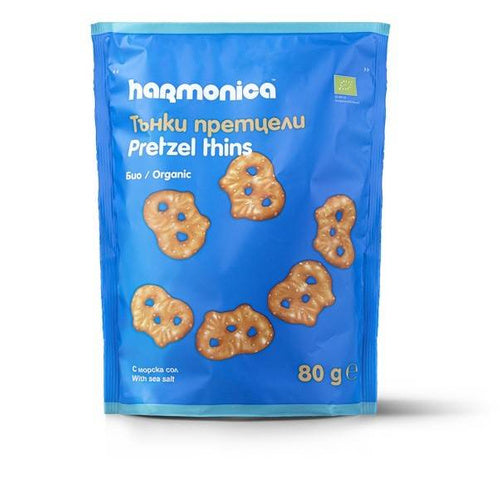 Precelki cienkie pełnoziarniste z solą morską 80 g - Harmonica (EKO)